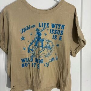 Vibe Tan T-Shirt with Blue Graphic